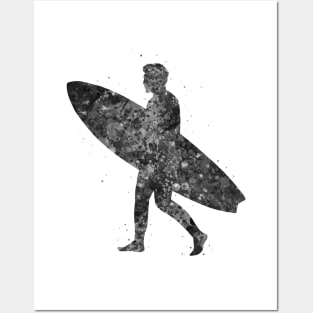 Surfer man black and white Posters and Art